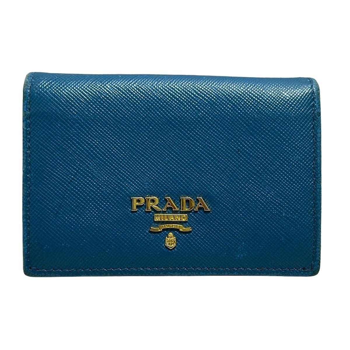 PRADA プラダ 名刺入れ ブルーグレー レザー