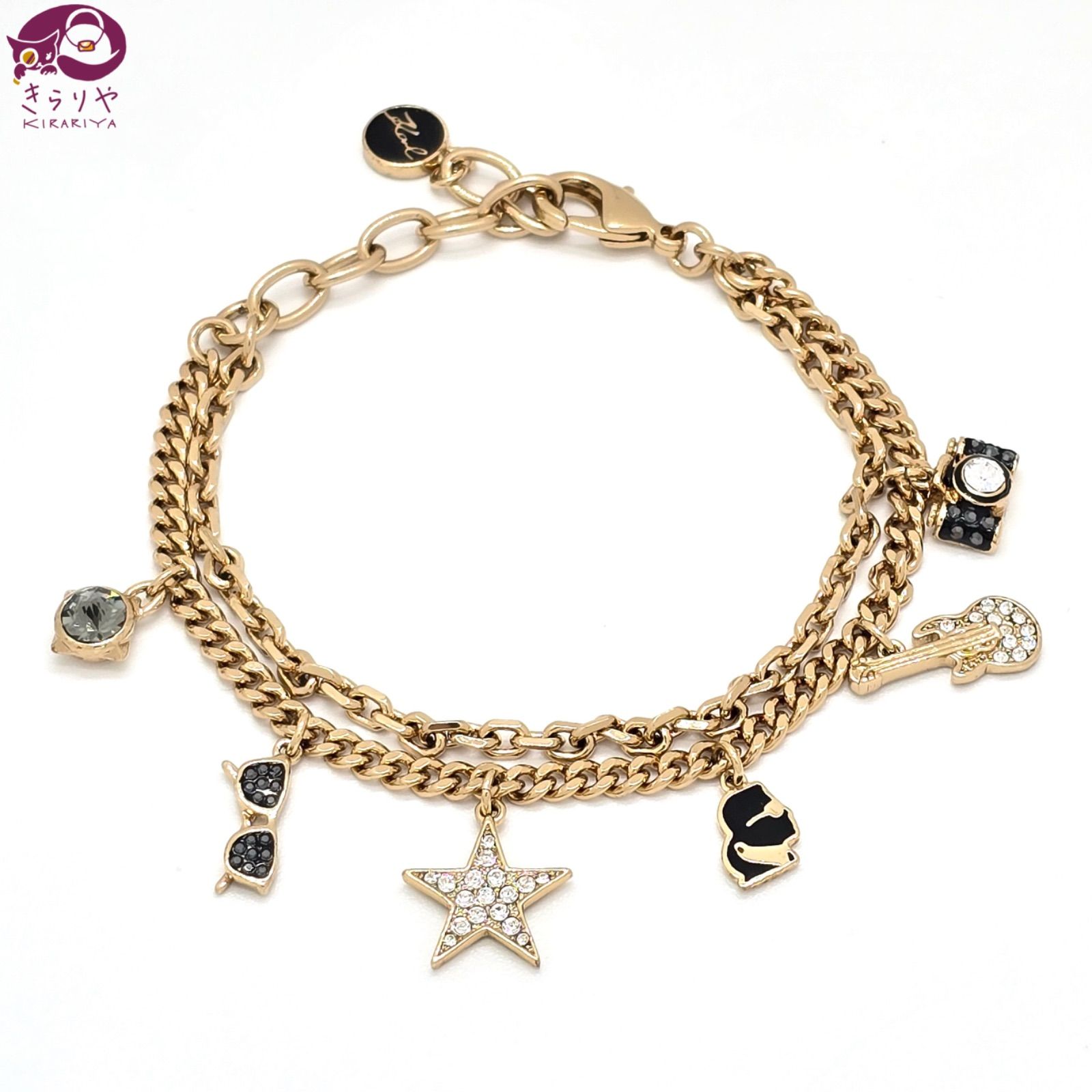 KARL カール ラガーフェルド 6チャーム ブレスレット 全長22 2㎝ ゴールド メタル 箱 冊子