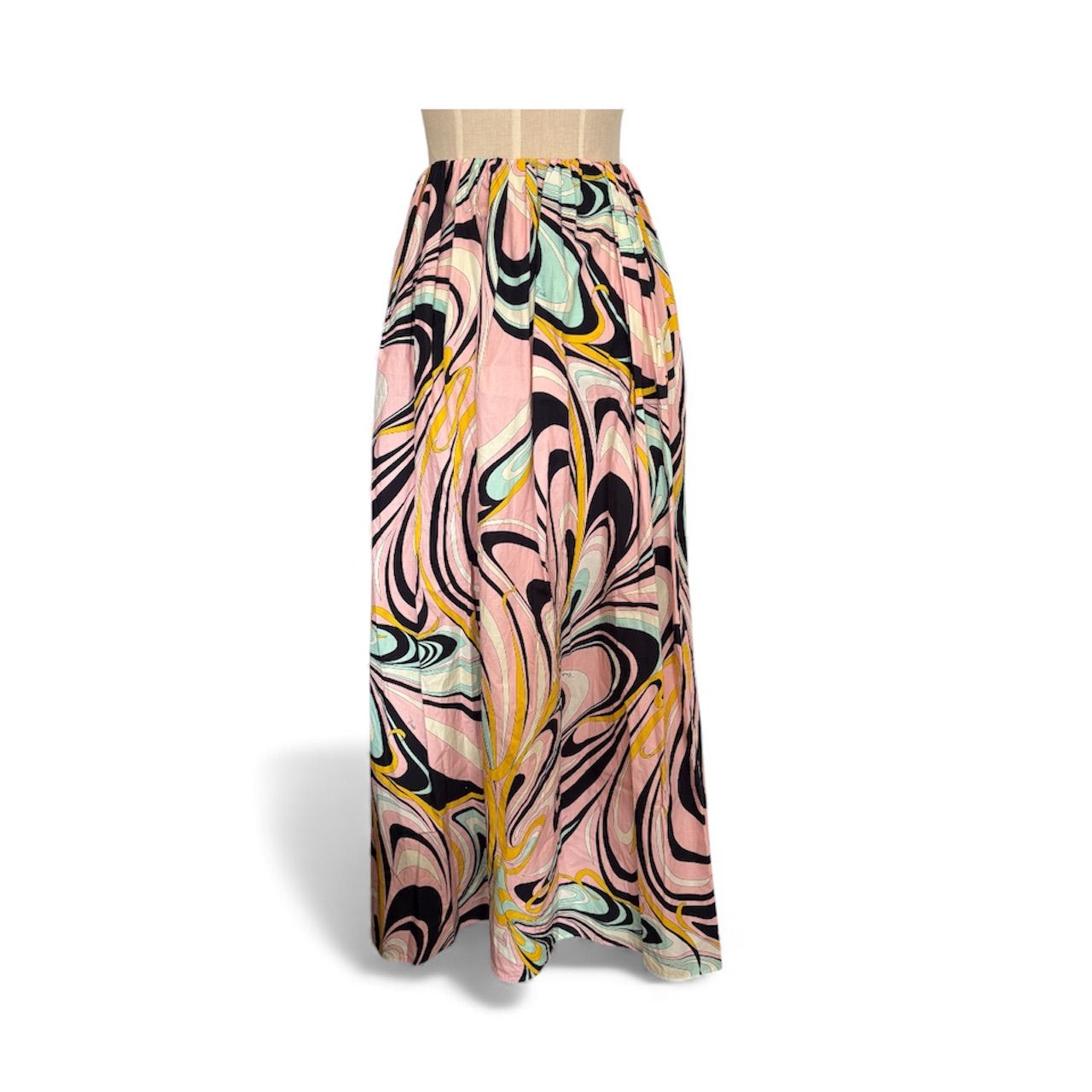 エミリオプッチ ロングスカート ゴム ピンク コットン マキシ丈 総柄