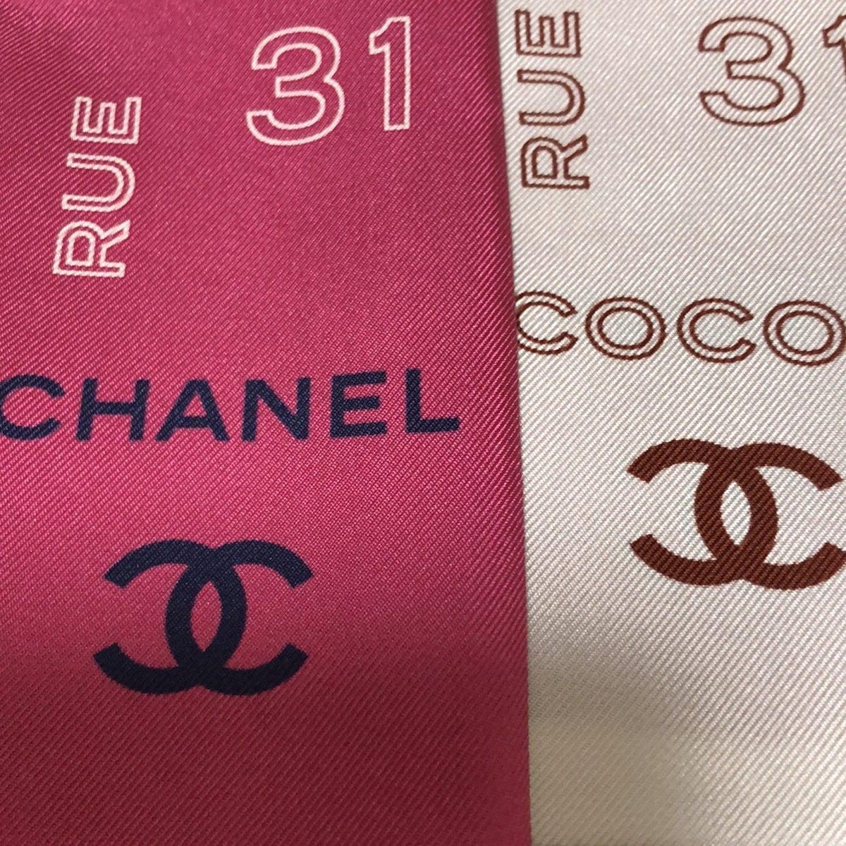 CHANEL(シャネル) スカーフ新品同様 - ピンク×白 リボンスカーフ