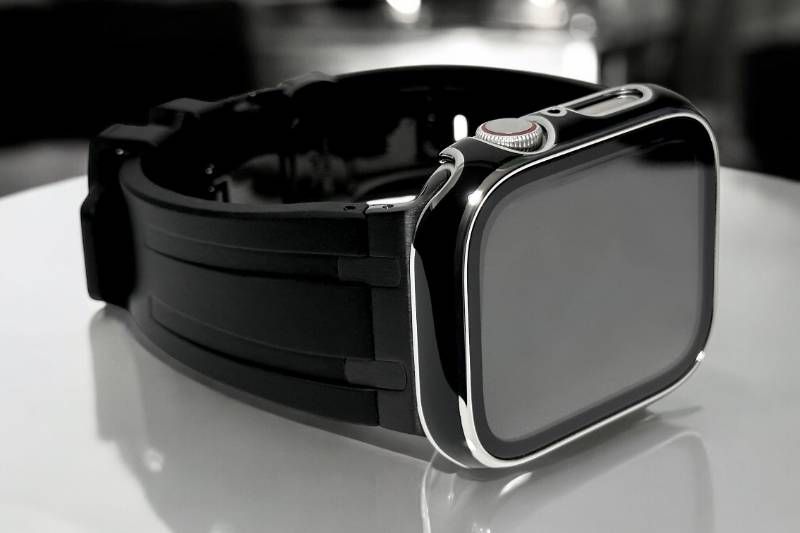 ブラック アップルウォッチ ラバーベルト レーザー刻印ケース 画面保護付きカバー Apple Watchバンド 316 Lステンレス 40 mm 41 44 45 46 49 ultra 1 2 3 ウルトラ SE