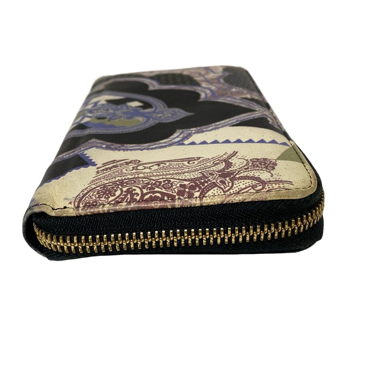  ETRO エトロ 長財布 黒 アイボリー マルチ ラウンドファスナー レザー その他 小物