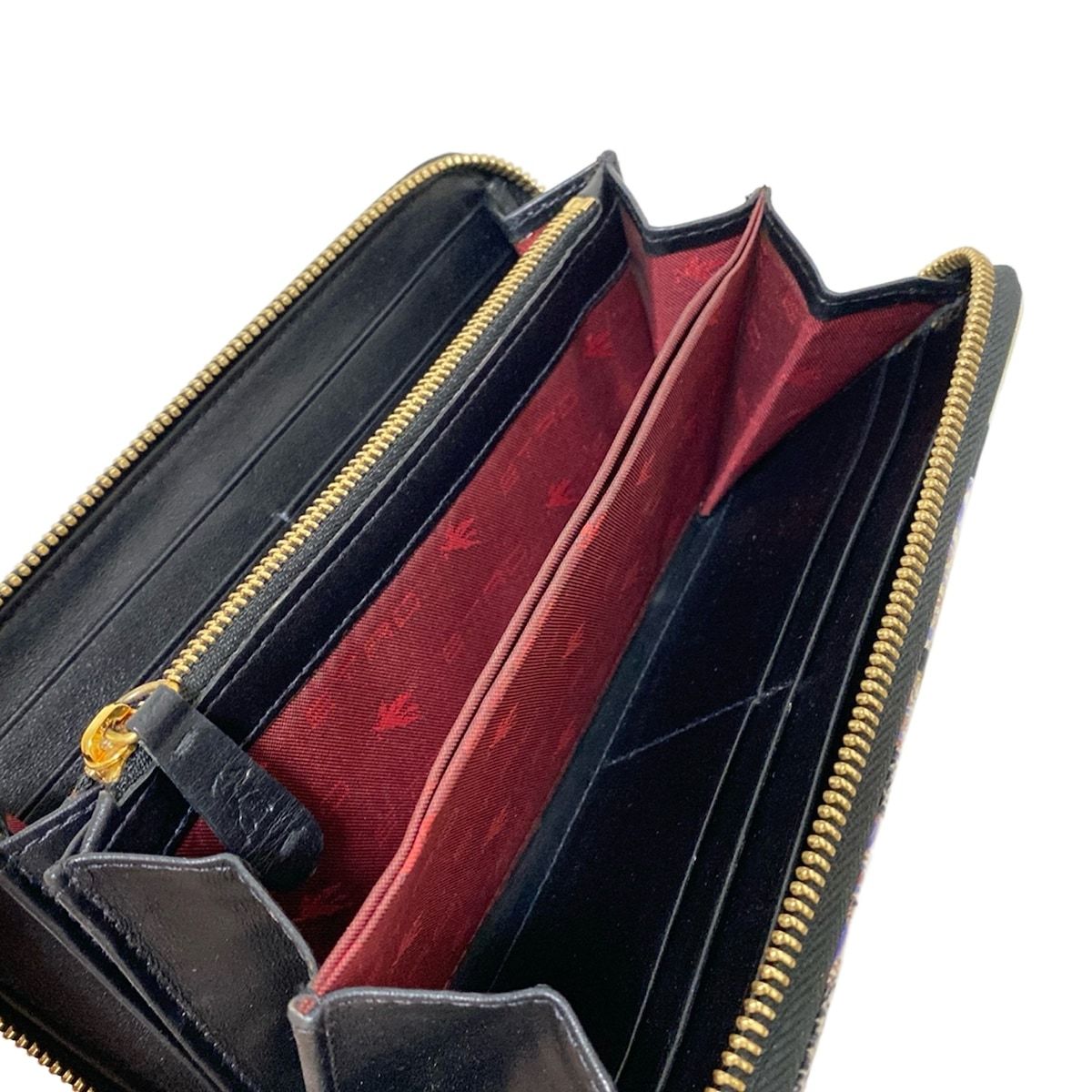 ETRO(エトロ) 長財布 - 黒×アイボリー×マルチ ラウンドファスナー