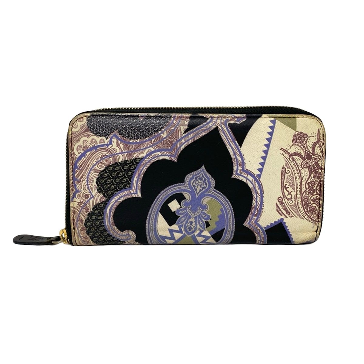 ETRO(エトロ) 長財布 - 黒×アイボリー×マルチ ラウンドファスナー