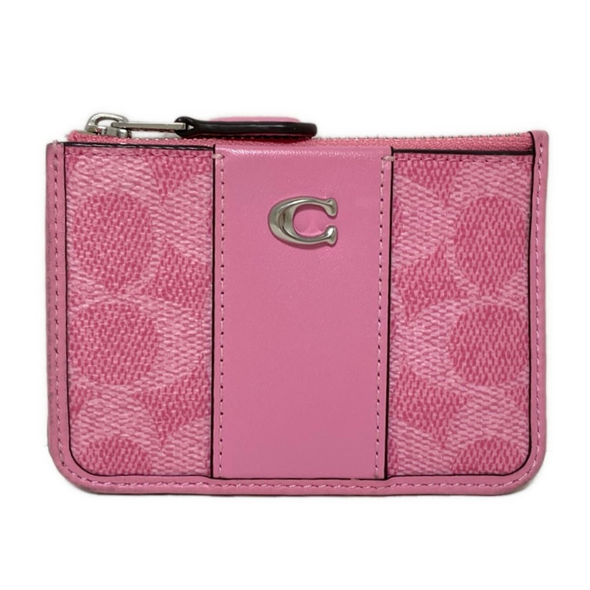 コーチ パスケース ミニ スキニー ID ケース シグネチャー キャンバス CI 185 ピンク×ライトピンク コインケース キーリング付き レザー