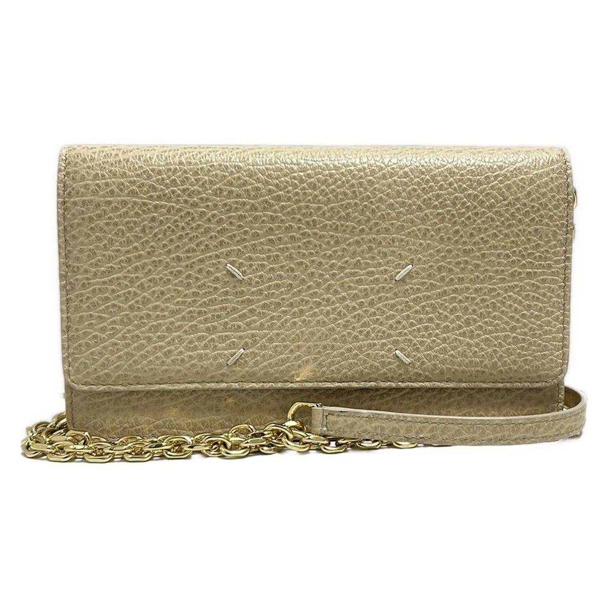 メゾンマルジェラ 財布 4ステッチ チェーンウォレット ベージュ ストラップ着脱可 レザー