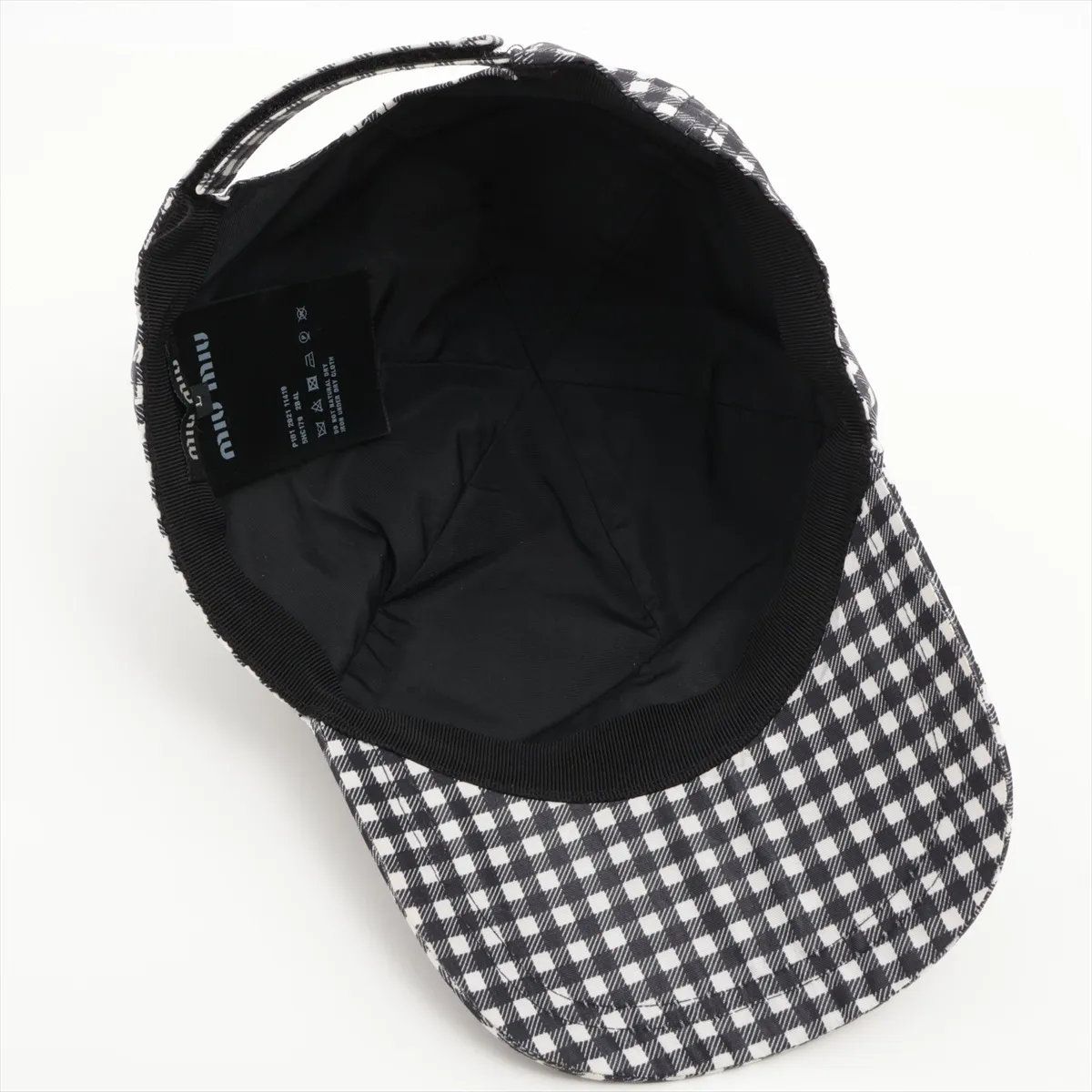 極美品 ミュウミュウ ロゴ 刺繍 ギンガムチェック キャップ 帽子 L