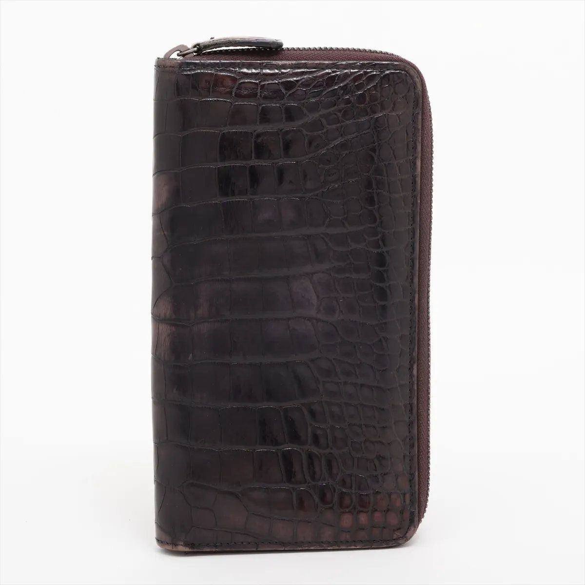 【美品】ベルルッティ クロコダイル ラウンドファスナー長財布 ダークブラウン 美品 ベルルッティ クロコダイル レザー 長財布 ウォレット ラウンド