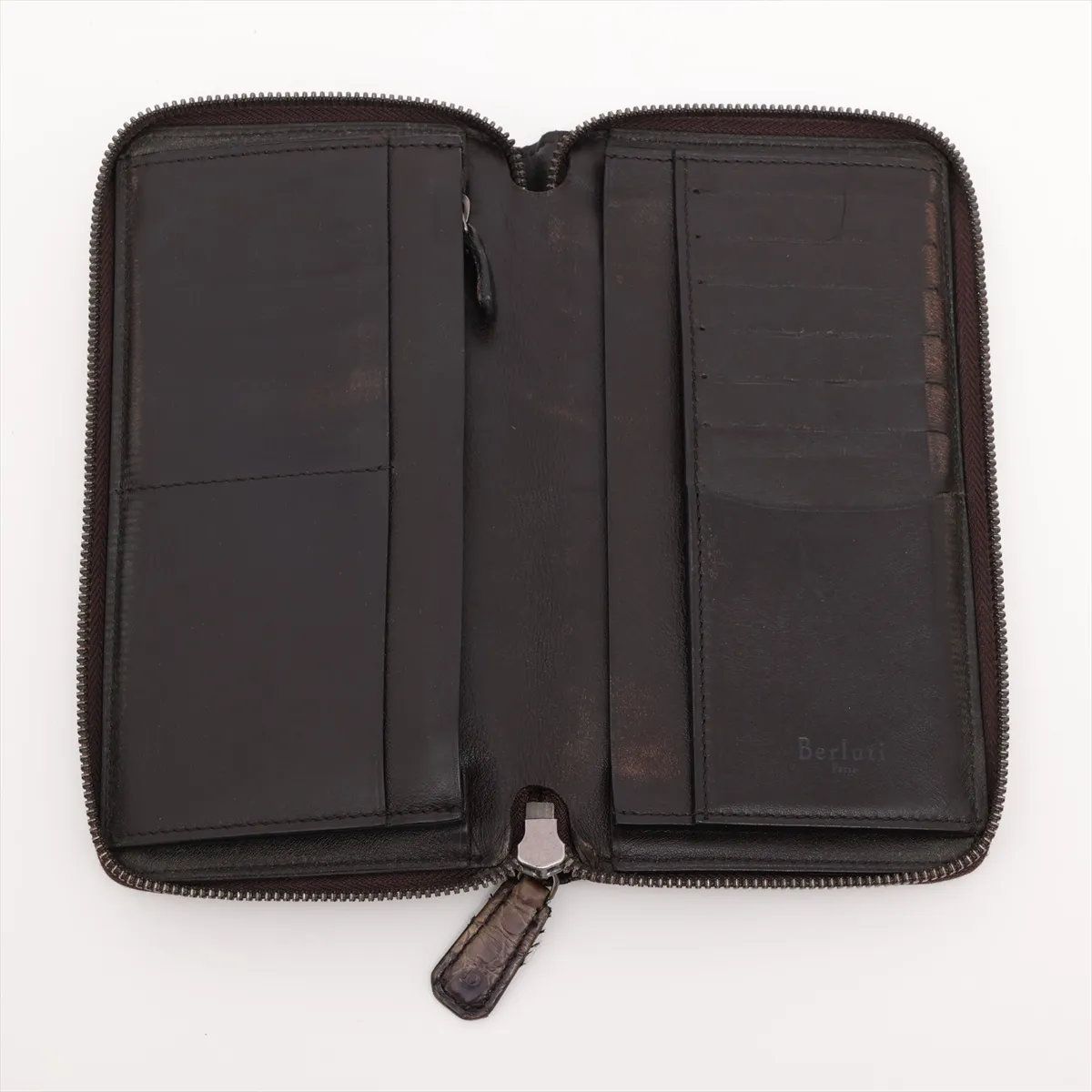 【美品】ベルルッティ クロコダイル ラウンドファスナー長財布 ダークブラウン 美品 ベルルッティ クロコダイル レザー 長財布 ウォレット ラウンド