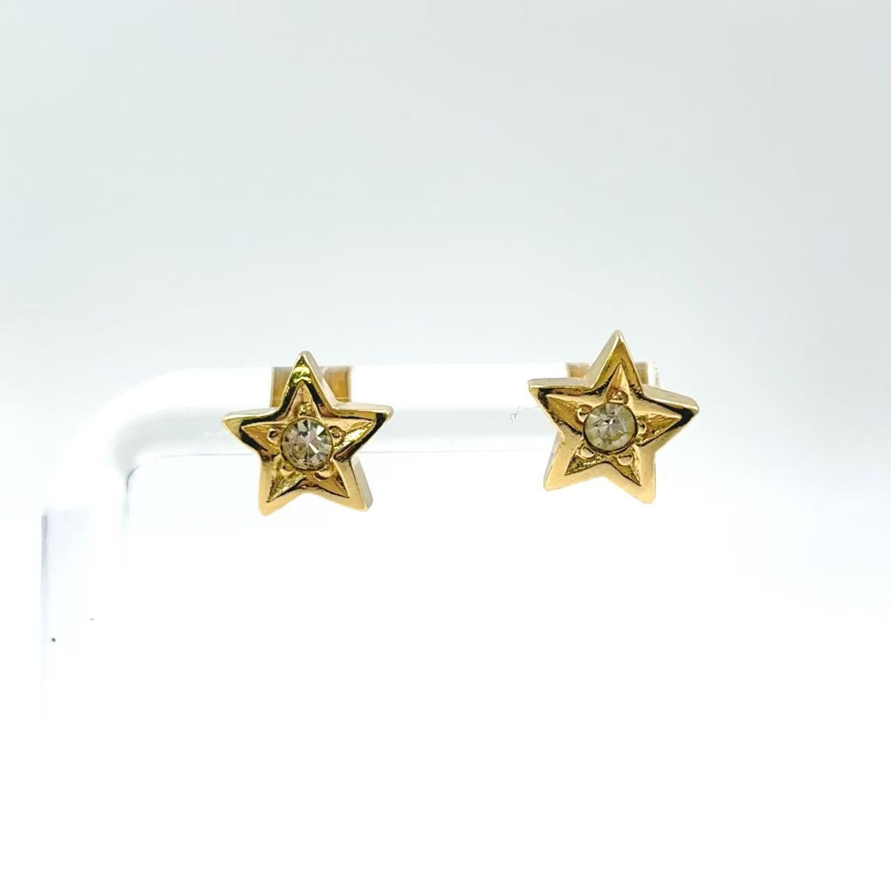 Christian Dior スターモチーフ 一粒ラインストーン GP ゴールド