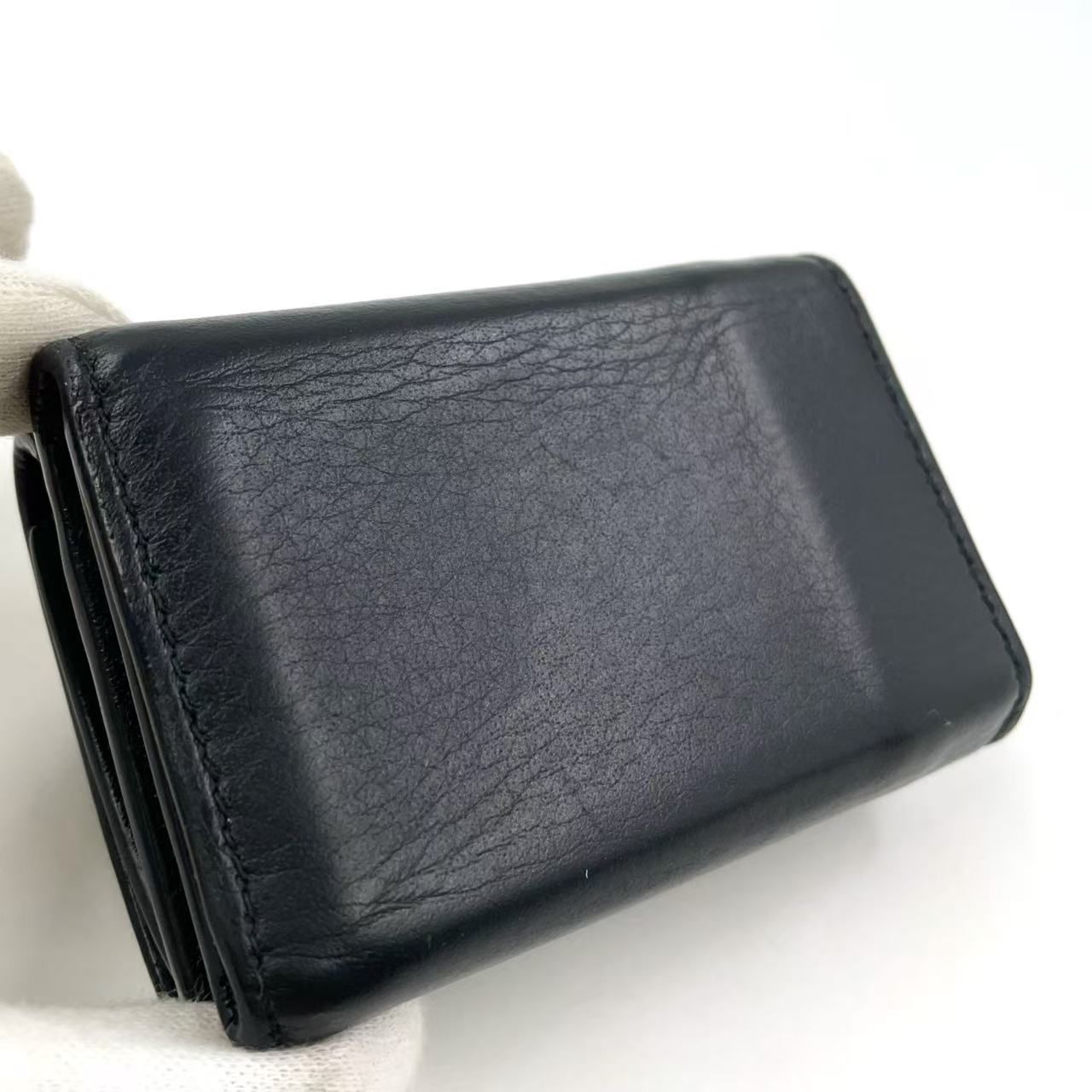 BALENCIAGA エブリデイ 良い ロゴ 三つ折り レザー ブラック 財布 シルバー