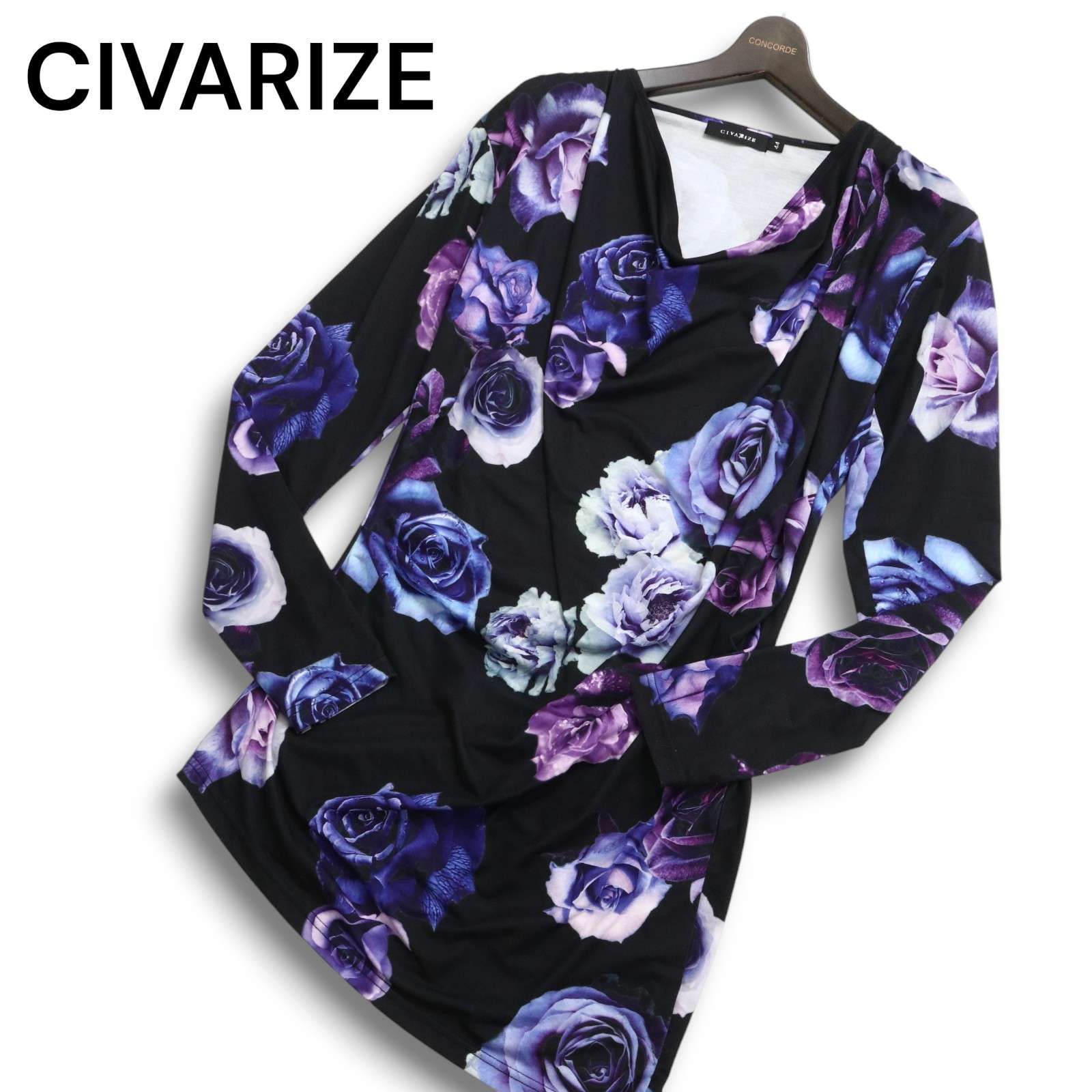 CIVARIZE シヴァーライズ 通年 薔薇 ローズ総柄☆ ドレープネック 長袖