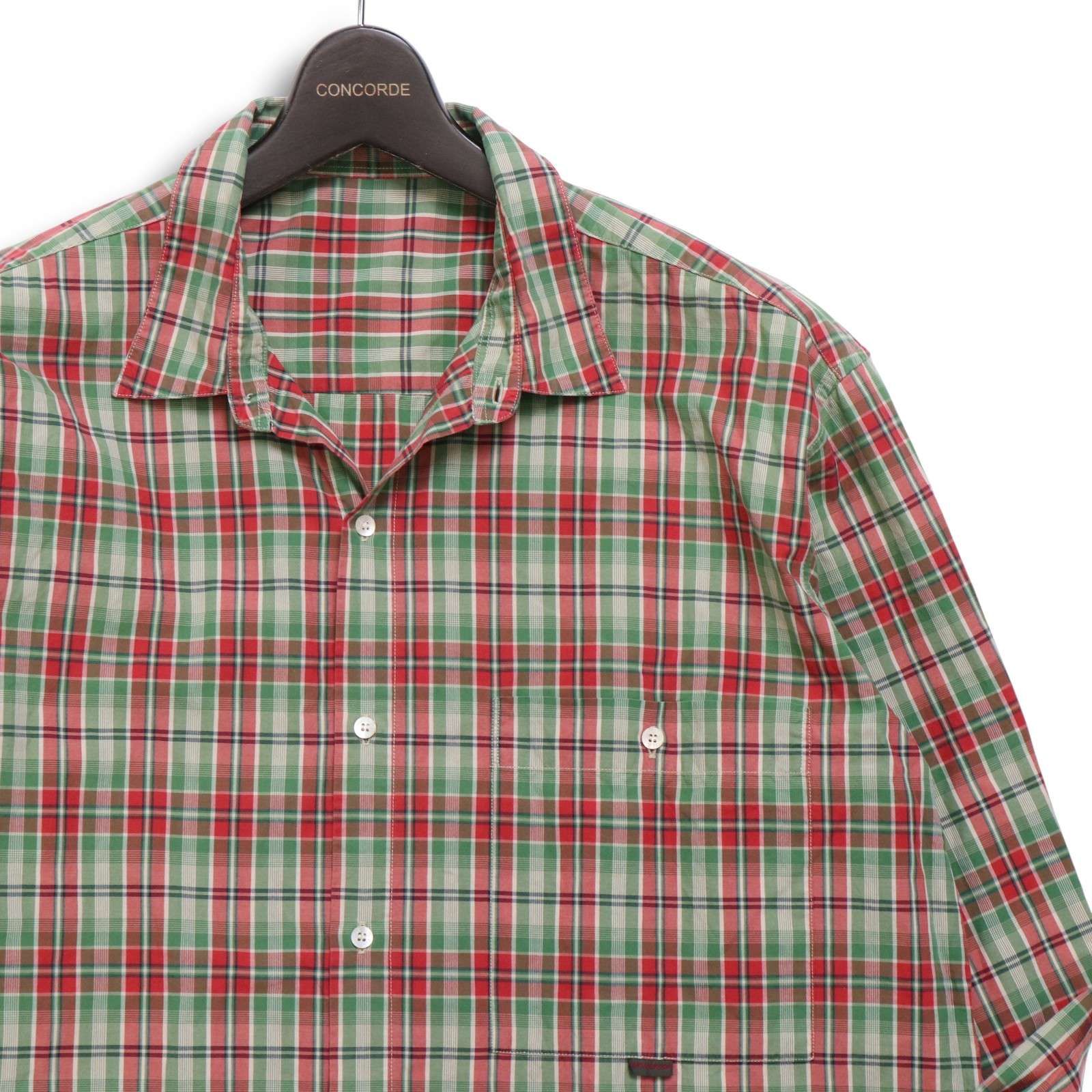 papasパパス☆サイの刺繍 長袖チェックシャツ綿コットン100% メンズ2XL