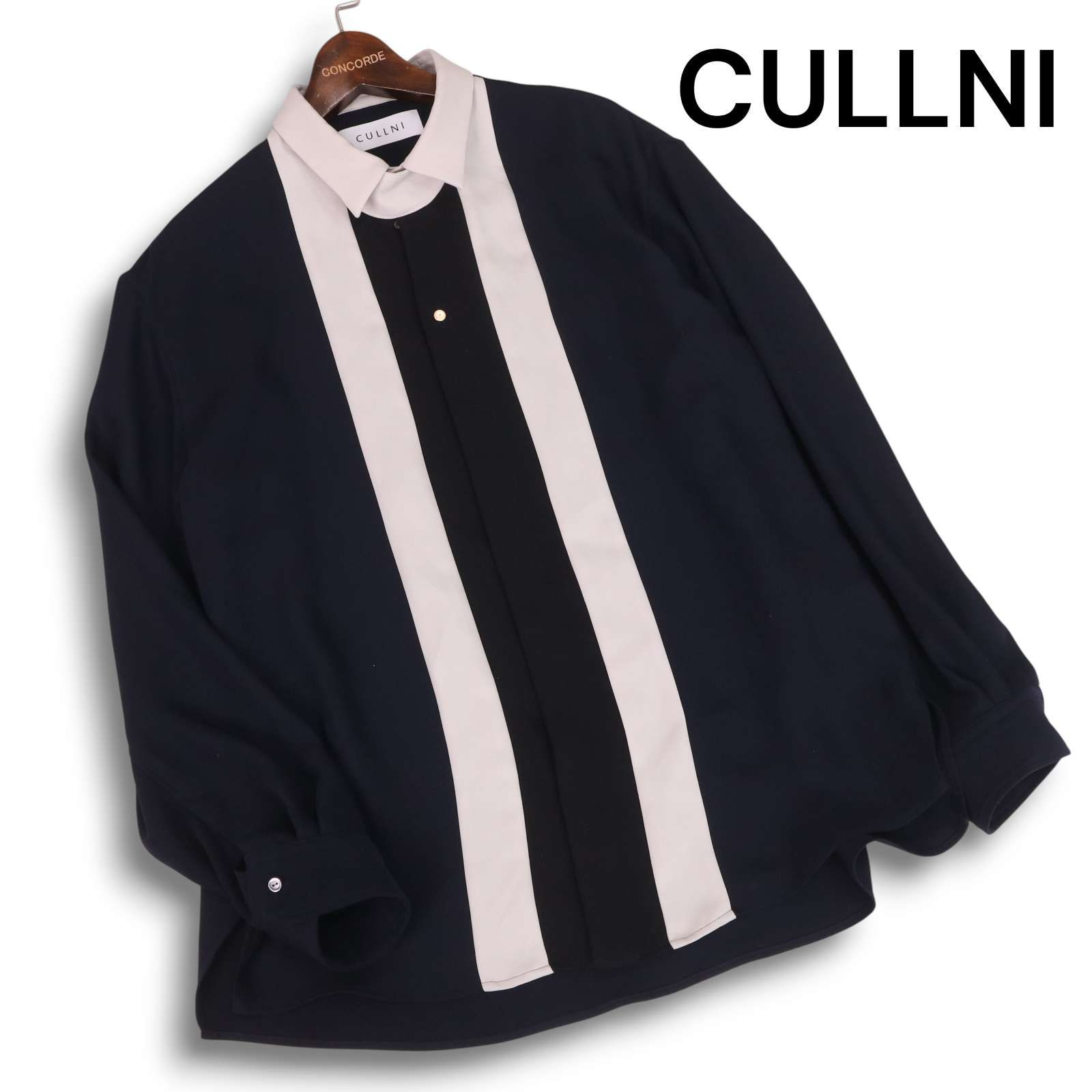 CULLNI クルニ 通年 別注 長袖 フロントからー スイッチング シャツ Sz 2 メンズ ネイビー