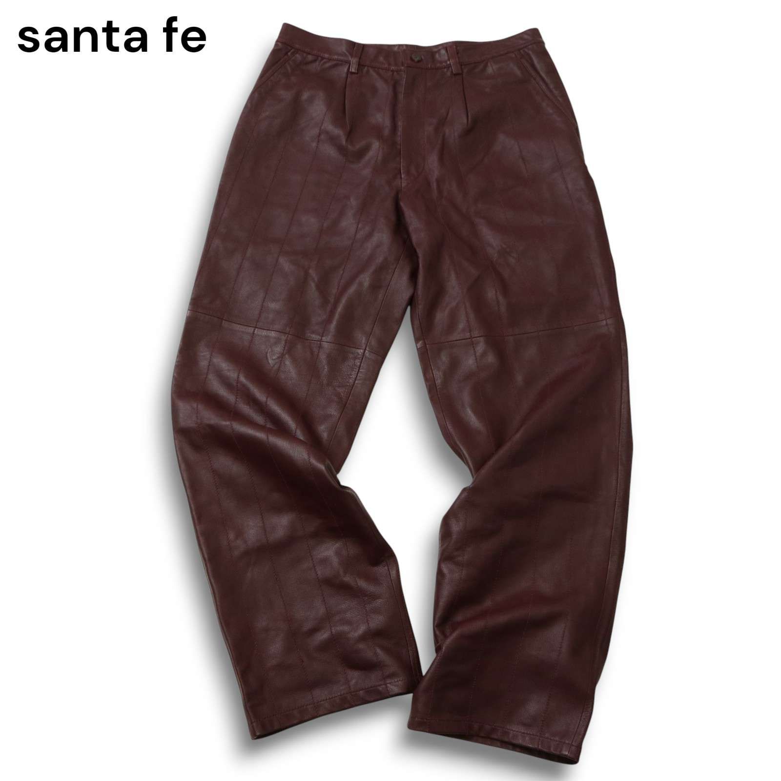 santa fe サンタフェ 秋冬 羊革 ラム レザー ストライプ パンツ スラックス Sz 34 メンズ