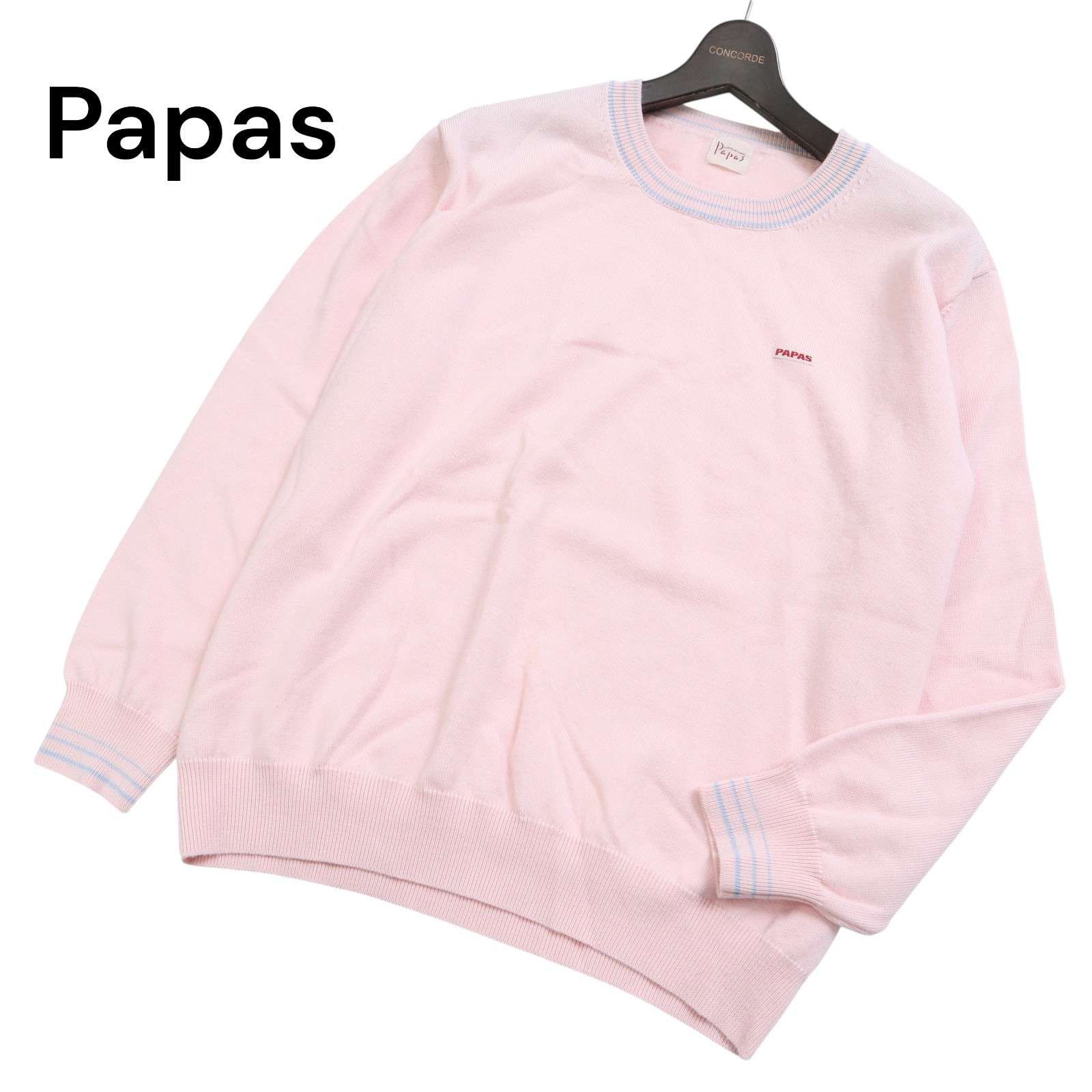 Papas パパス 秋冬 ロゴ☆ ウール100% クルーネック ニット セーター