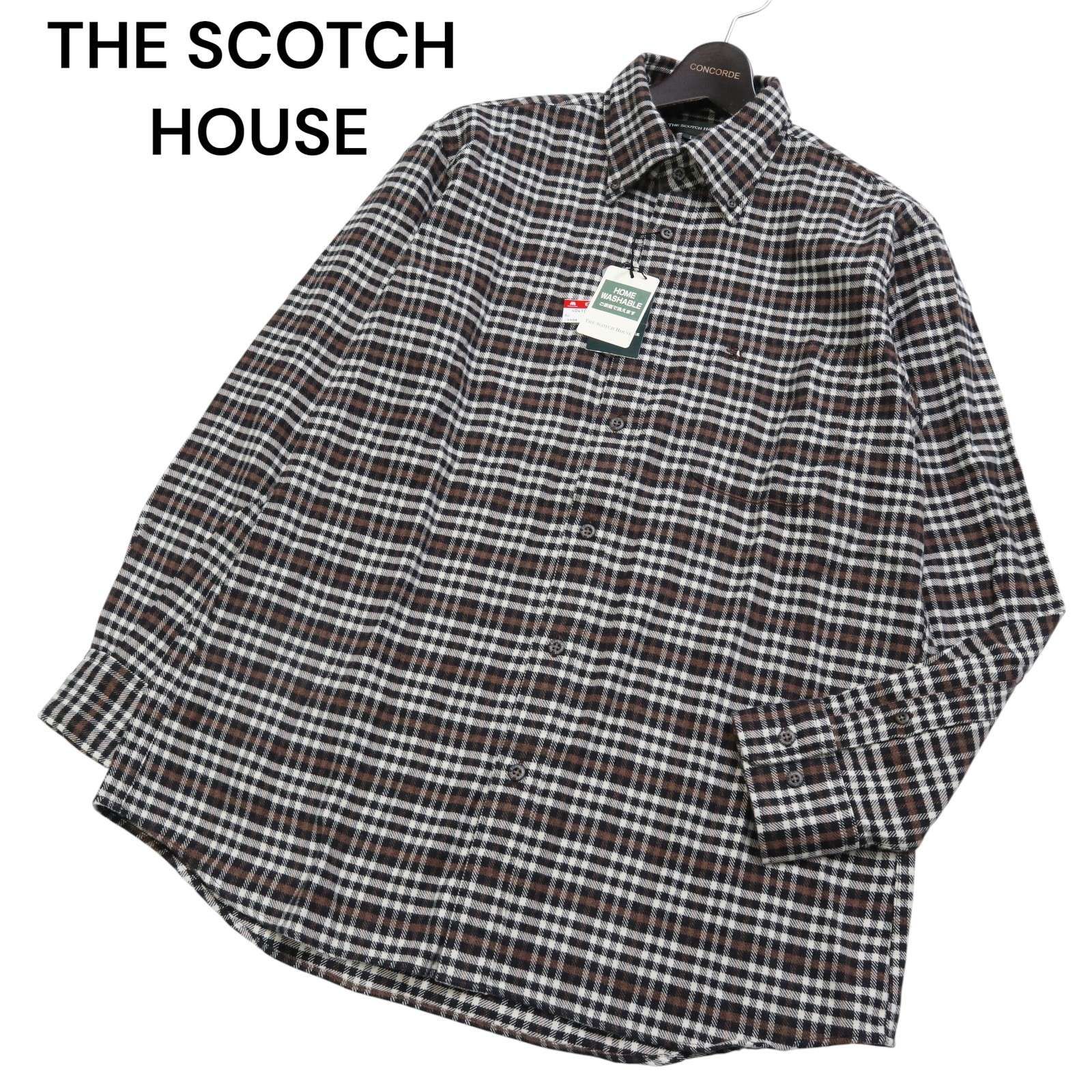 【新品 未使用】 THE SCOTCH HOUSE スコッチハウス 秋冬 ロゴ刺繍 長袖 BD チェック柄 フランネル シャツ Sz.L メンズ
