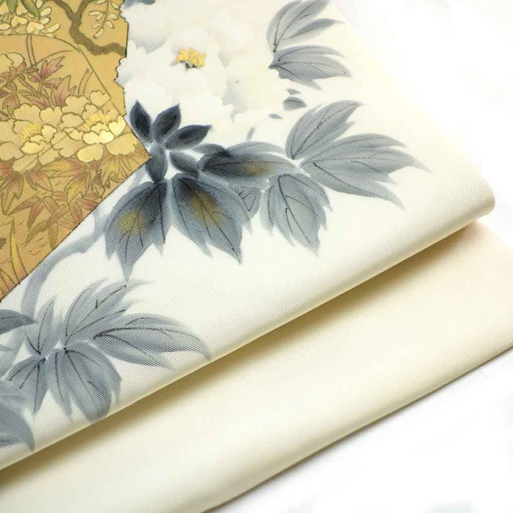  名古屋帯 幅30.5 cm 長さ368 レディース 萩柄 秋冬春用 正絹 シルク ホワイト 塩瀬 リメイク リユース リサイクル 呉服のきくや 名古屋帯 帯