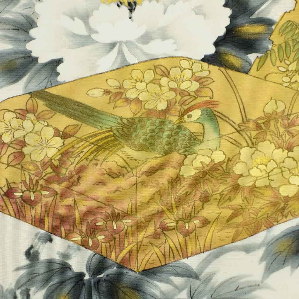 名古屋帯 幅30.5 cm 長さ368 レディース 萩柄 秋冬春用 正絹 シルク ホワイト 塩瀬 リメイク リユース リサイクル 呉服のきくや