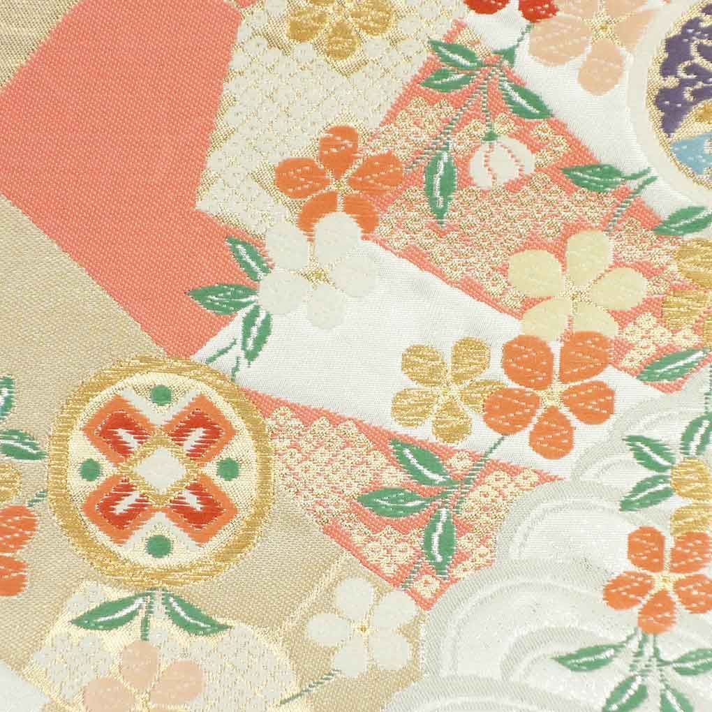 正絹　シルバー花柄 袋帯 楽天市場】西陣 帯 正絹 袋帯【銀 シルバー 扇 花】 西陣織 お仕立て