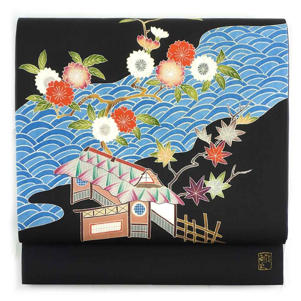 名古屋帯 幅30cm 長さ365cm レディース 青海波 秋冬春用 正絹（シルク