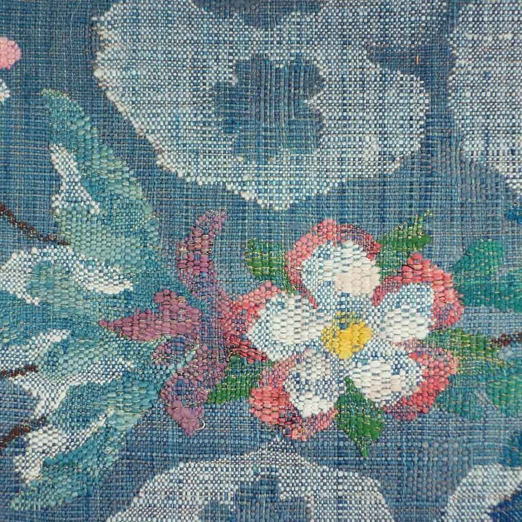 名古屋帯 幅31 cm 長さ360 レディース 花柄 秋冬春用 正絹 シルク ブルー リメイク リユース リサイクル 呉服のきくや