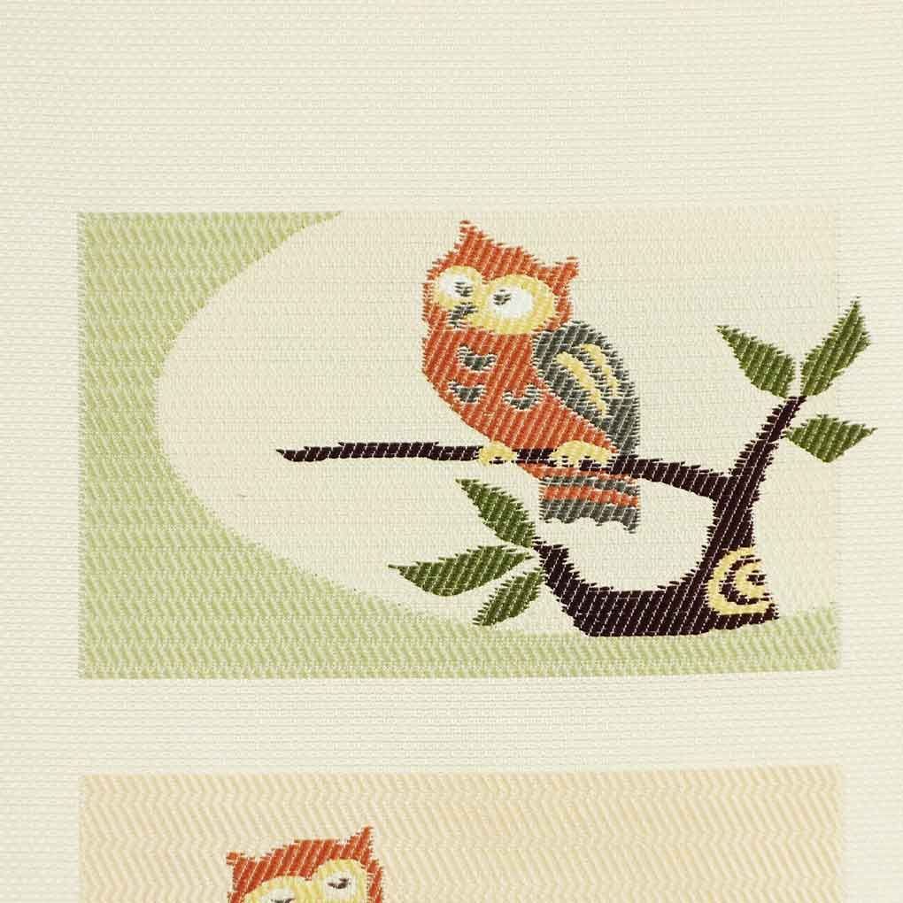 名古屋帯 幅31 cm 長さ373 レディース ふくろう 秋冬春用 正絹 シルク ベージュ リメイク リユース リサイクル 呉服のきくや