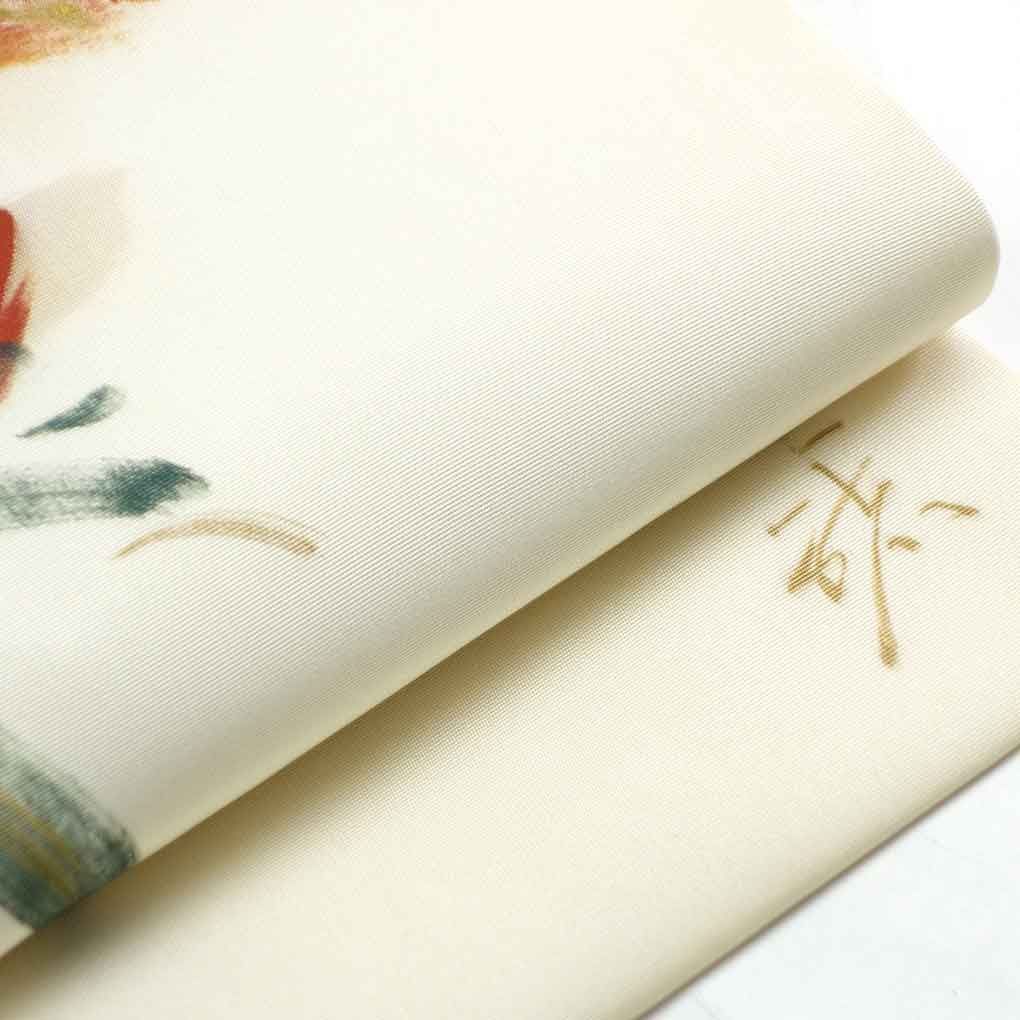  名古屋帯 幅30 cm 長さ366 レディース 花柄 秋冬春用 正絹 シルク ホワイト やや難 リメイク リユース リサイクル 呉服のきくや 名古屋帯 帯