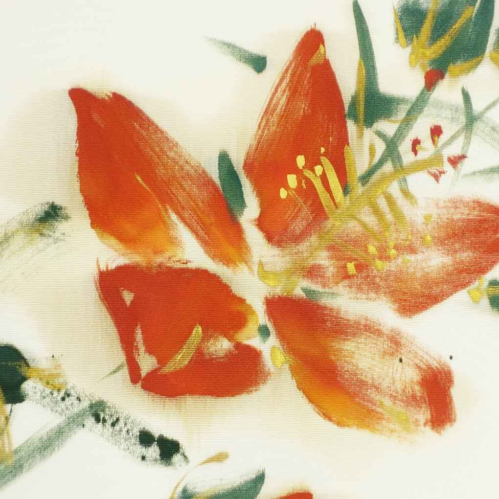 名古屋帯 幅30 cm 長さ366 レディース 花柄 秋冬春用 正絹 シルク ホワイト やや難 リメイク リユース リサイクル 呉服のきくや