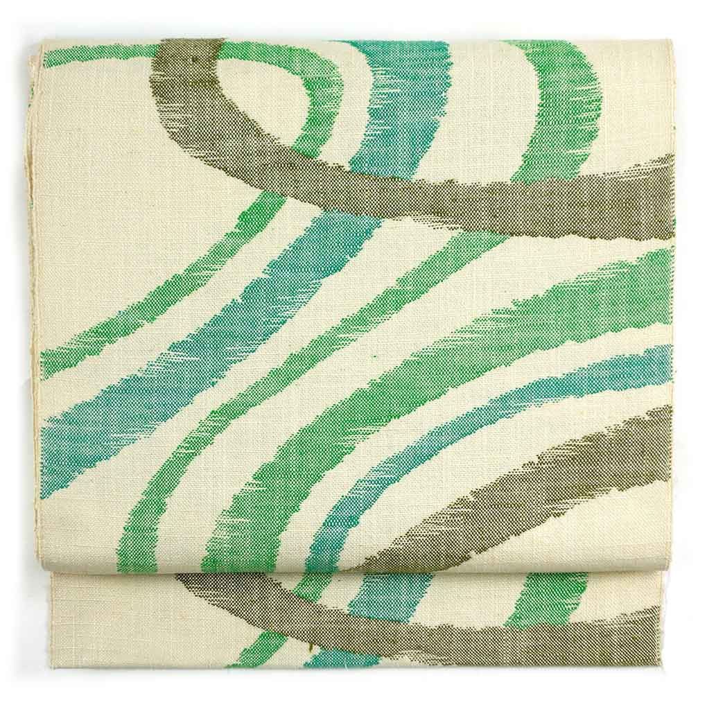 名古屋帯 幅31.5 cm 長さ350 レディース 抽象柄 秋冬春用 正絹 シルク ホワイト リメイク リユース リサイクル 呉服のきくや