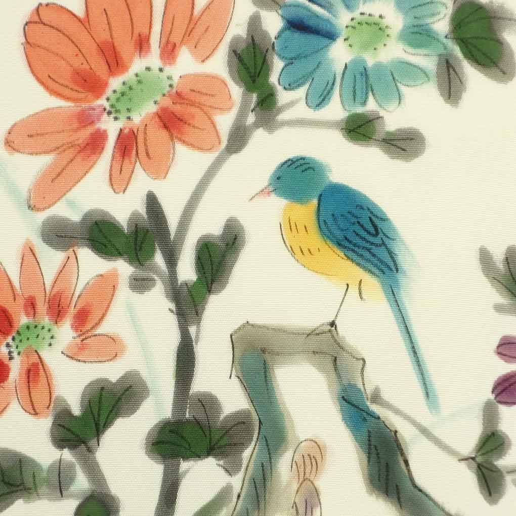 名古屋帯 幅29.5 cm 長さ372 レディース ウグイス 秋冬春用 正絹 シルク ホワイト 作家もの リメイク リユース リサイクル 呉服のきくや