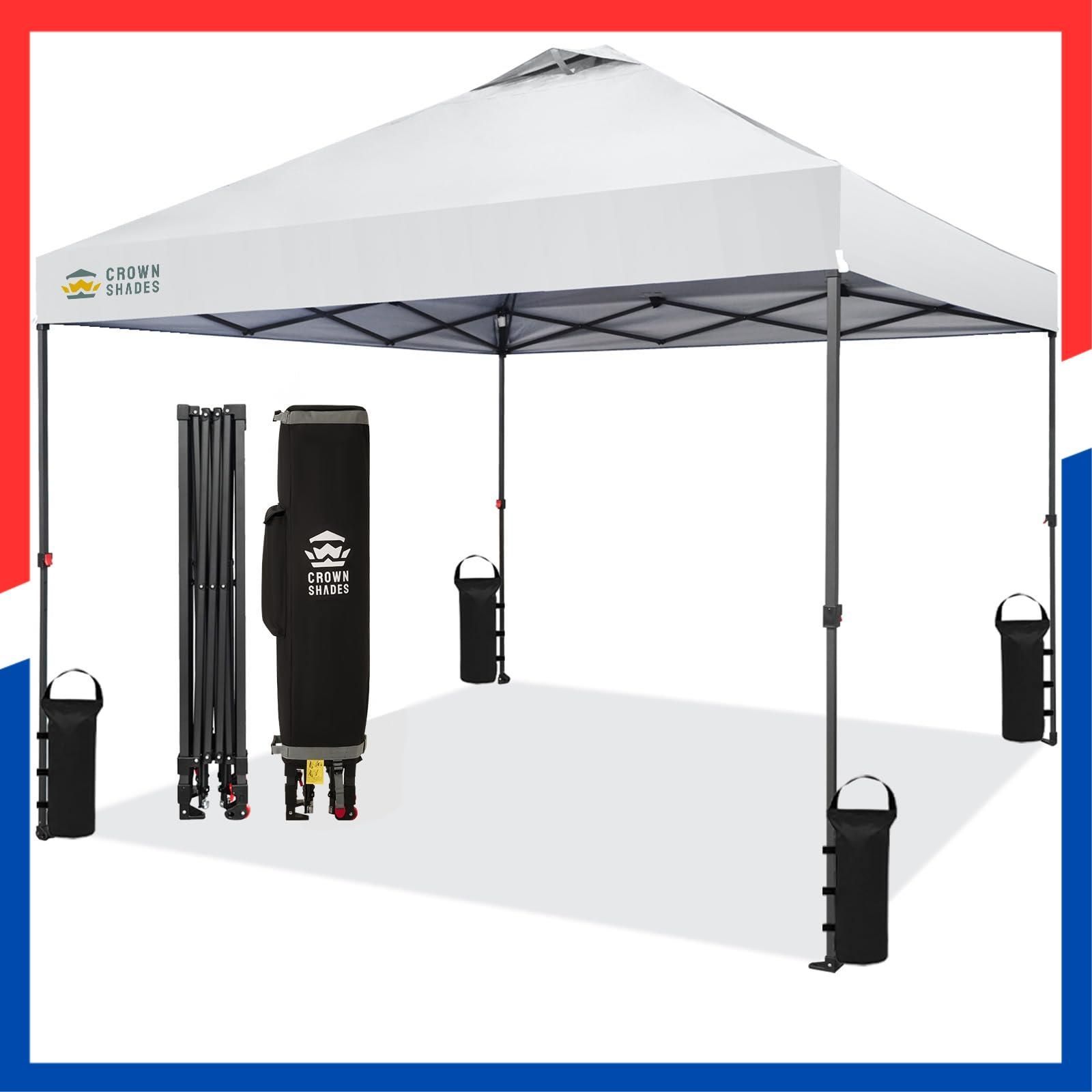 庭園 公園 耐久 BBQ の収納バッグ 杭8本 ロープ4本 ウェイトバッグ センタ ロック特許タープテント 組み立て簡単 持ち運び便利 シルバーコーティング生地 3 mx m ホワイト ワンタッチタープテント SHADES CROWN