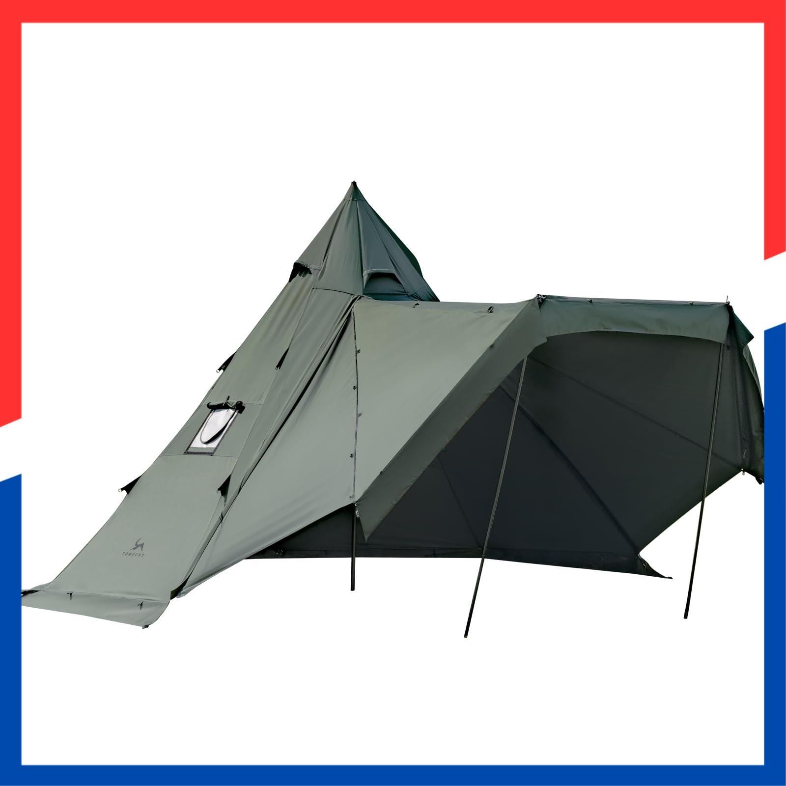 数量 TOMOUNT ワンポールテント 2 4人用 tcテント 高さ2 8 m ポリコットン ティピーテント サイドウォール付き 煙突穴付き 防撥水 通気性 難燃 焚火 4シーズン適用