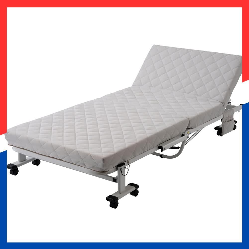 セミシングル ライトグレー 高反発 42段階リクライニング 完成品ですぐに使える折りたたみベッド 244 Nで硬めの寝心地 厚さ10 cm サイドポケット付き ベッド アイリスプラザ 折りたたみベッド キャスター付き SS LG