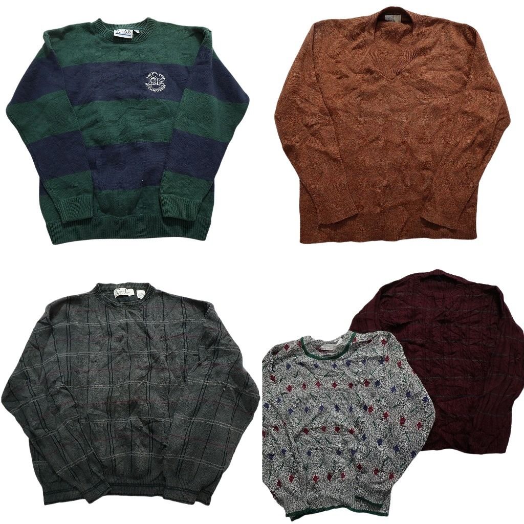 古着卸 まとめ売り セーター MIX 5枚セット (メンズ L ) ボーダー Vネック 総柄 エスキモージョーズ 企業  古着 NC8105