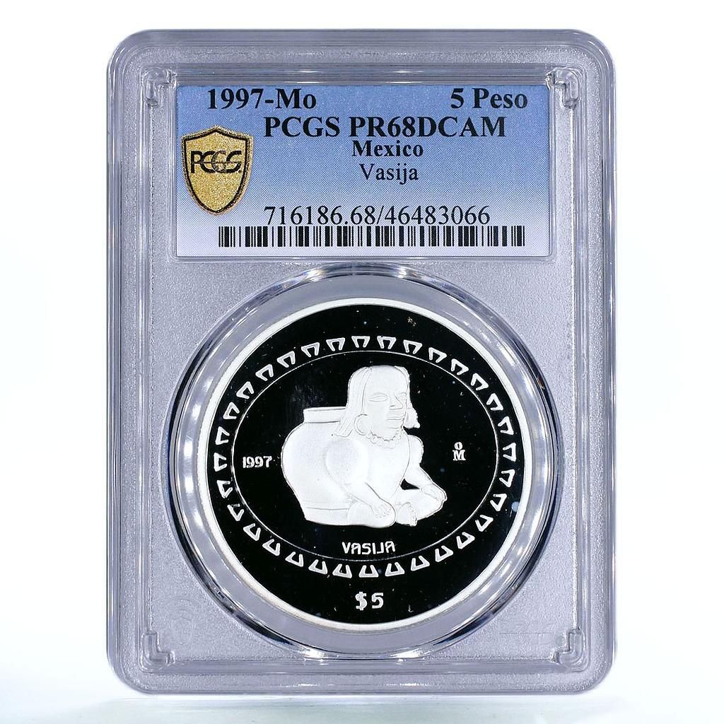 メキシコ 5 ペソ プレコロンビナ テオティワカン ヴァシヤ像 PR68 PCGS