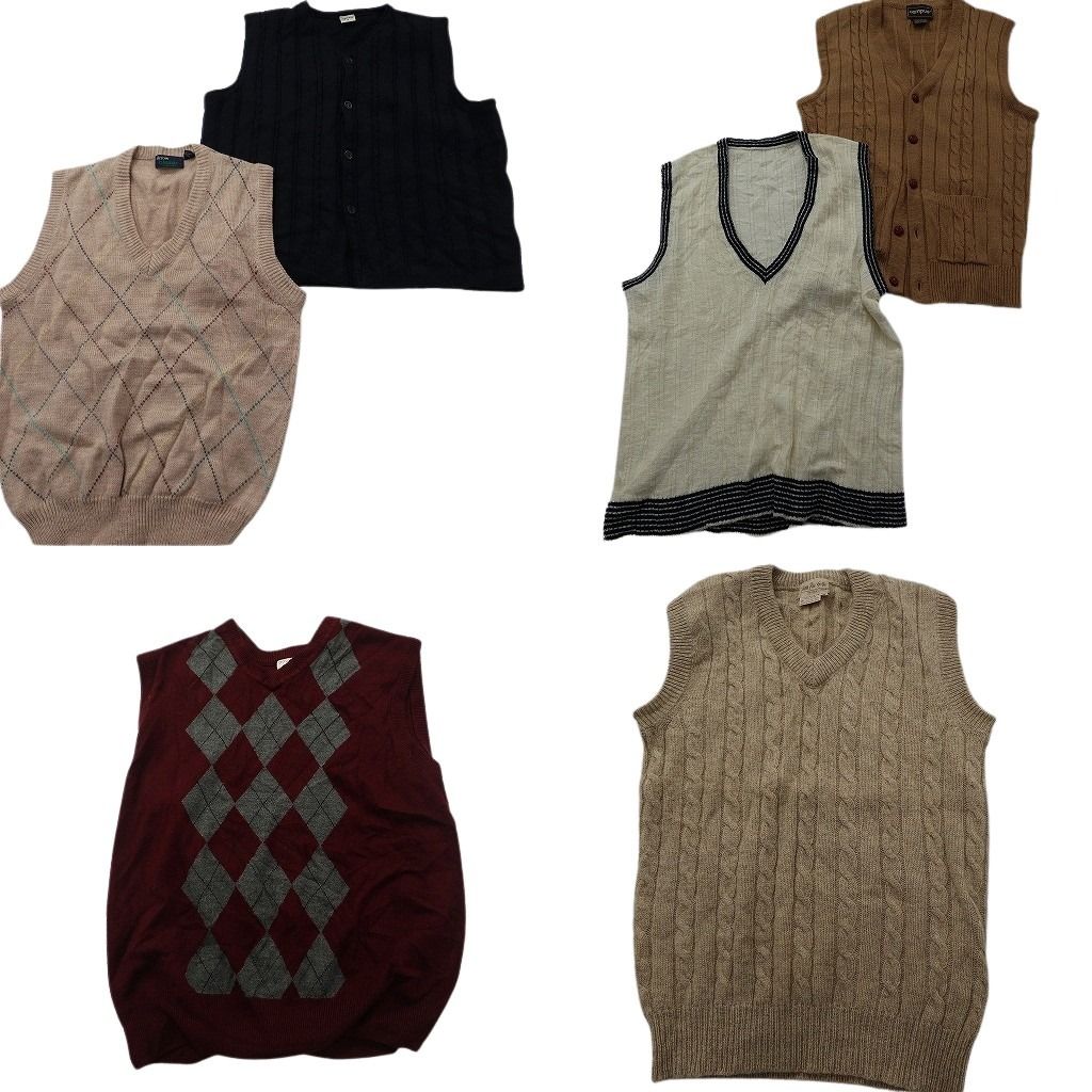 古着卸 まとめ売り ニットベスト セーター 6枚セット (メンズ M ) ケーブル編み アーガイル柄 カーディガン 無地 中古 古着 NC8305