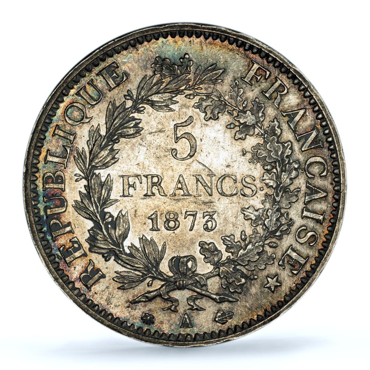 フランス 5フラン ヘラクレス 自由 平等 友愛 MS62 PCGS 銀貨 1873年