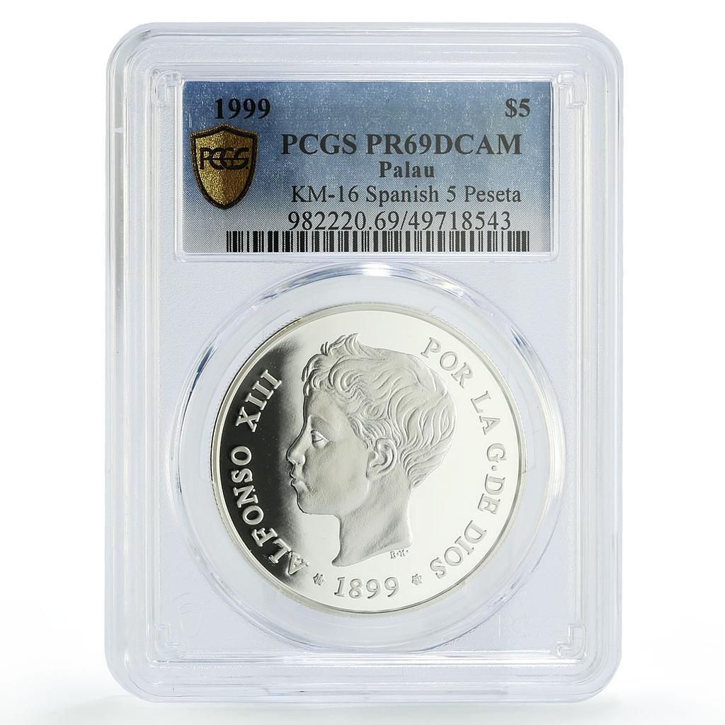 パラオ 5ドル スペイン 5ペセタ チャイルド アルフォンソ13世 PR69