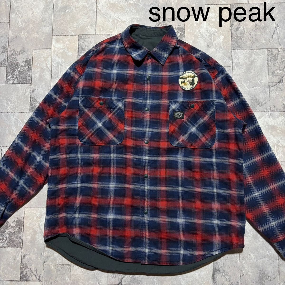 snow peak スノーピーク Journal standard ジャーナル リバーシブルシャツ ダークグリーン ネイビー レッド サイズM 玉FS 1779