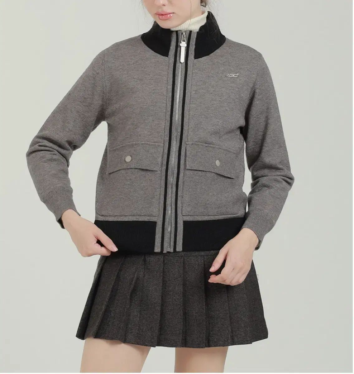 ゴルフウェア ジッパーライン 人気 バイカラー ニットカーディガン