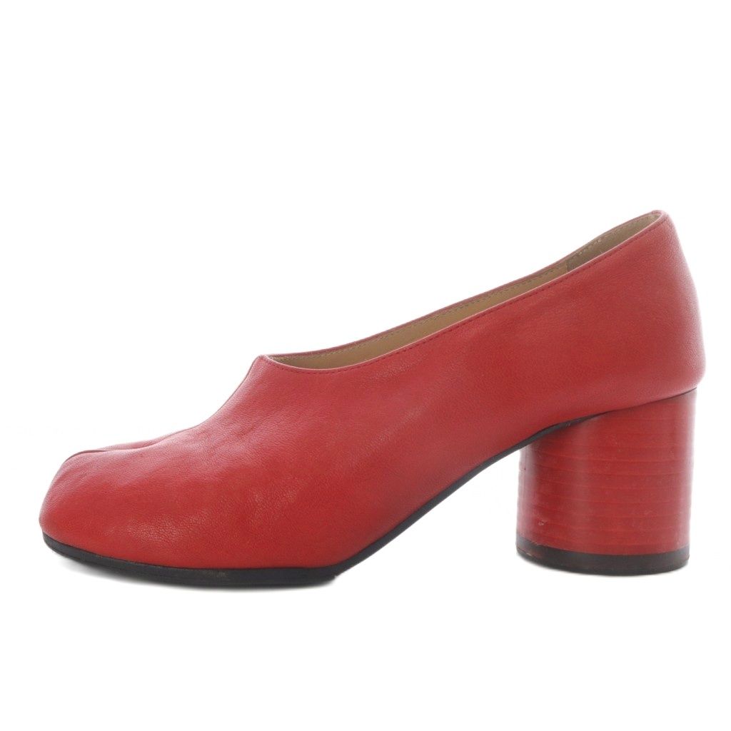 マルタンマルジェラ 22 Martin Margiela メゾンマルジェラ TABI パンプス チャンキーヒール レザー 35 レッド YO 15