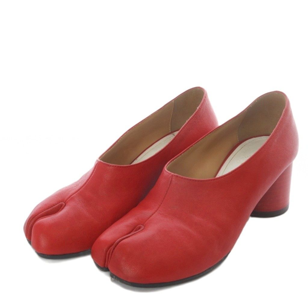 マルタンマルジェラ 22 Martin Margiela メゾンマルジェラ TABI パンプス チャンキーヒール レザー 35 レッド YO 15