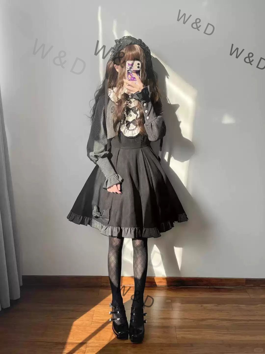 ブラック スイート 疑似ツーピース OPワンピース エレガント ロリータ ドレス 華やか プリンセス 日常 アンティーク ゴシック 甘さと深みが調和する 日常を特別にする黒いロリータドレス