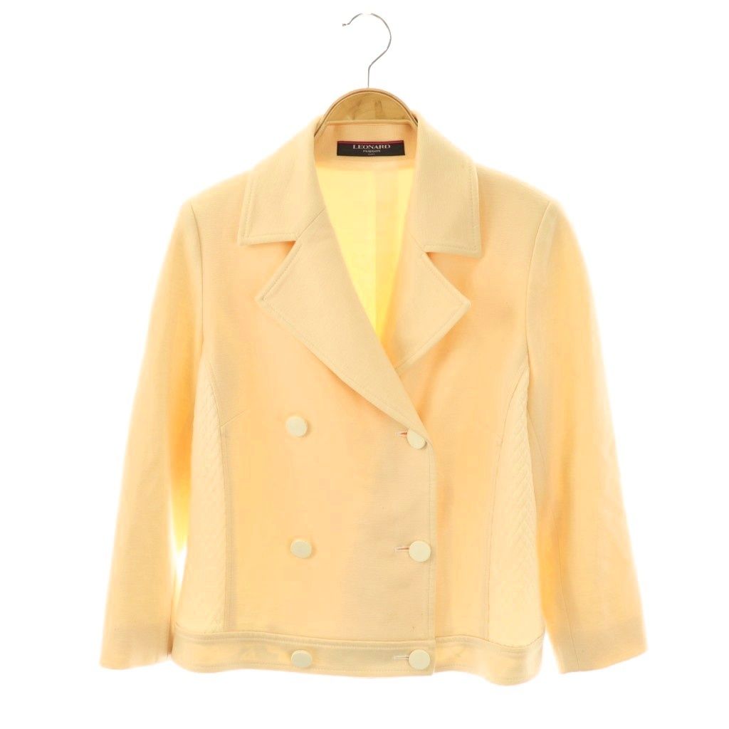 レオナール LEONARD ダブルジャケット キルティング ウール 9 R イエローベージュ DO GY 53