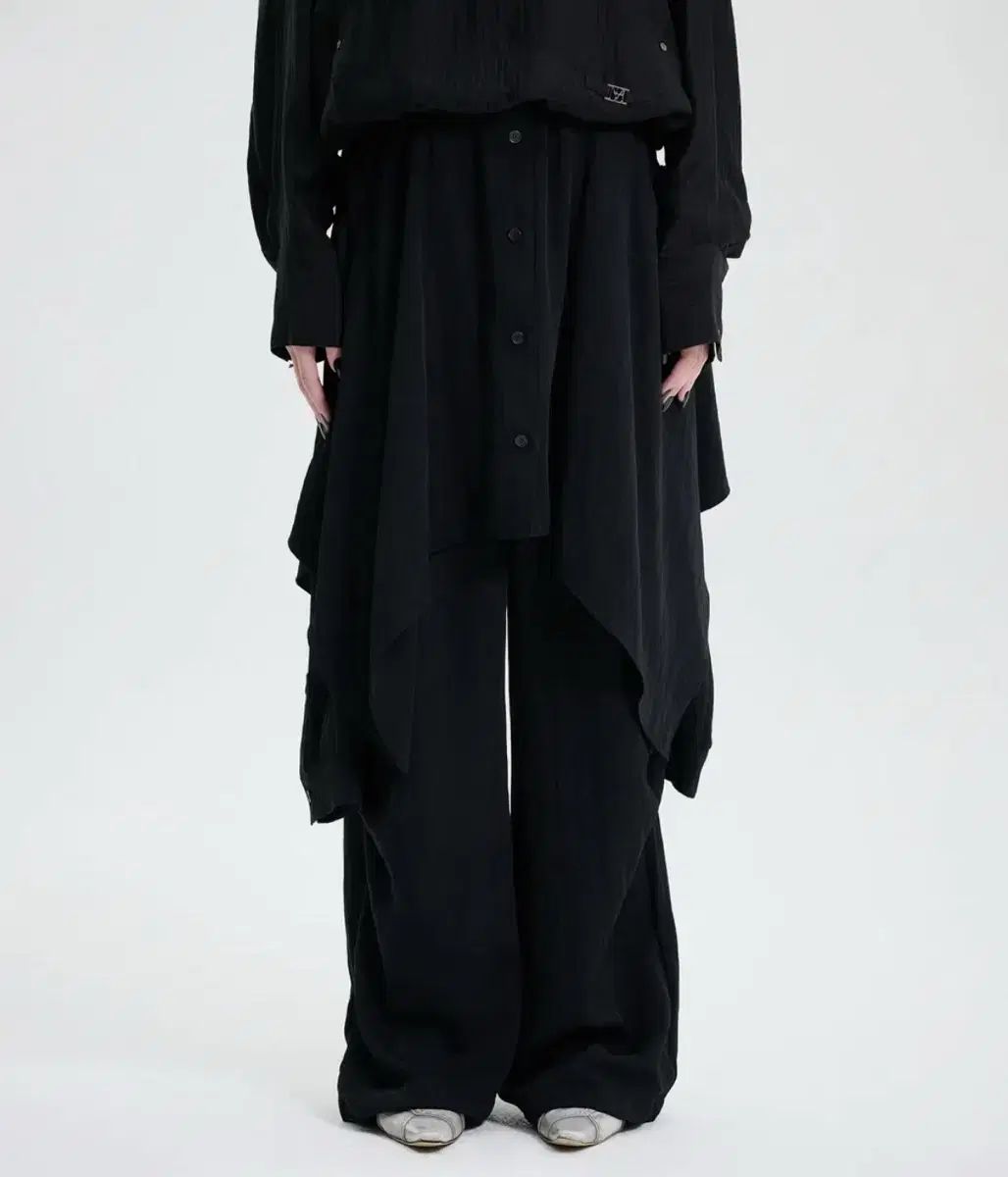 トリミングバード シャツ レイヤード パンツ ブラック
