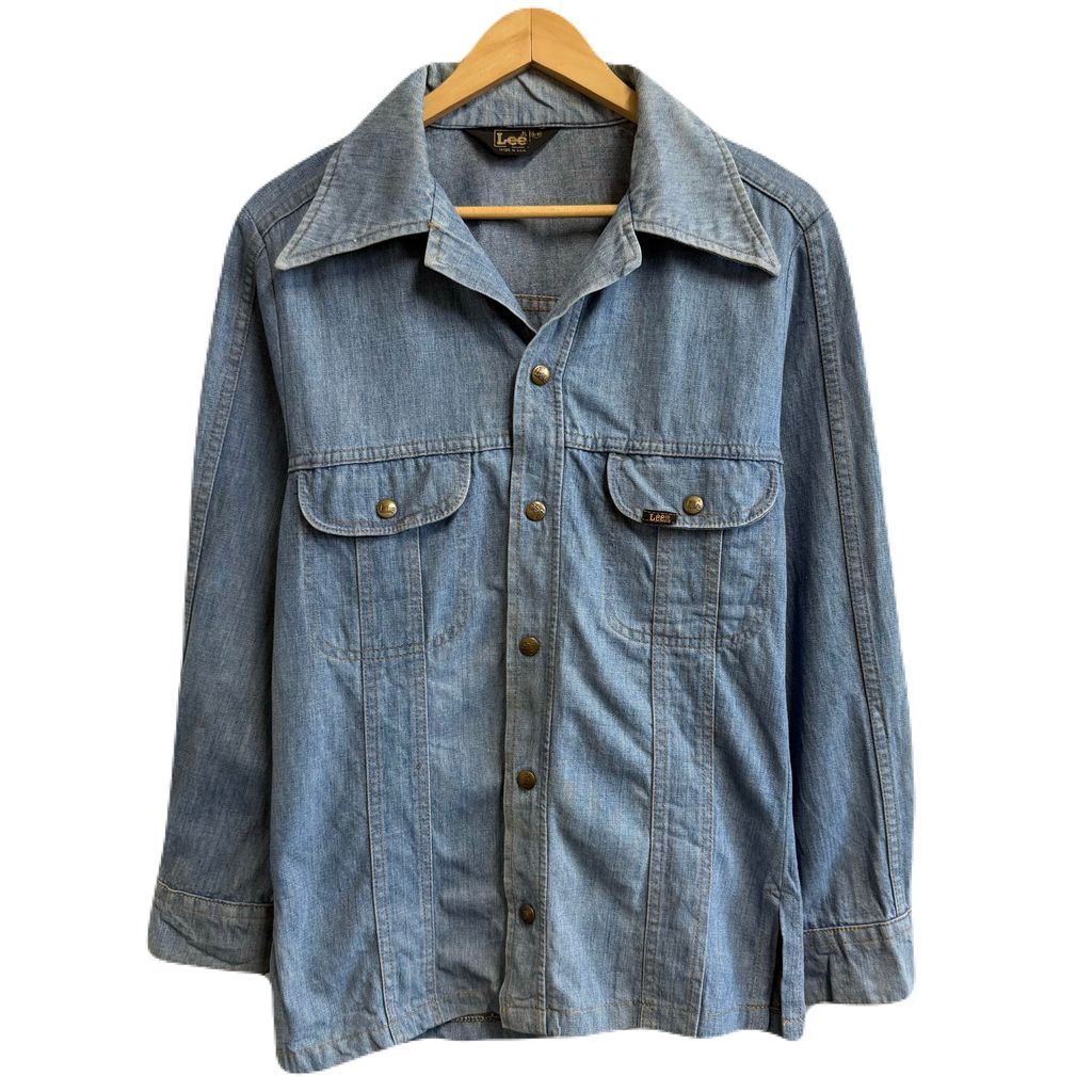 70 s ビンテージ Lee リー シャツジャケット デニムシャツ オープン 開襟シャツ スナップボタン ライトブルー 青 LRサイズ No.L 512