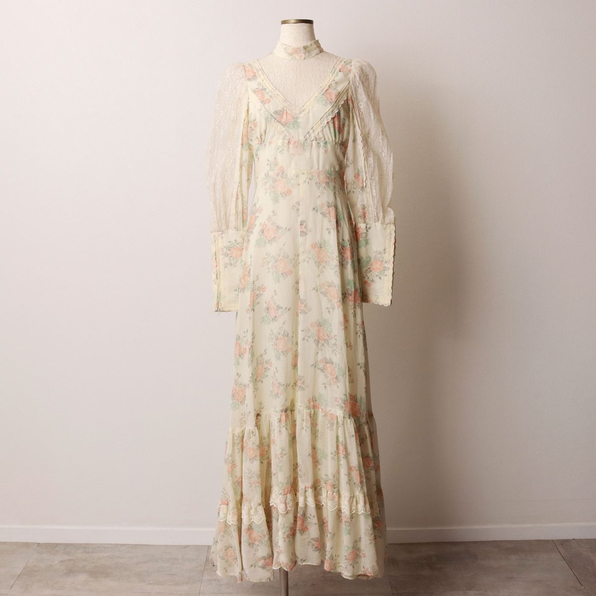 古着 70年代 ガンネサックス GUNNE SAX Jessica 花柄 マキシ丈 長袖 フ ワンピース レディースS相当 ヴィンテージ evb 031979