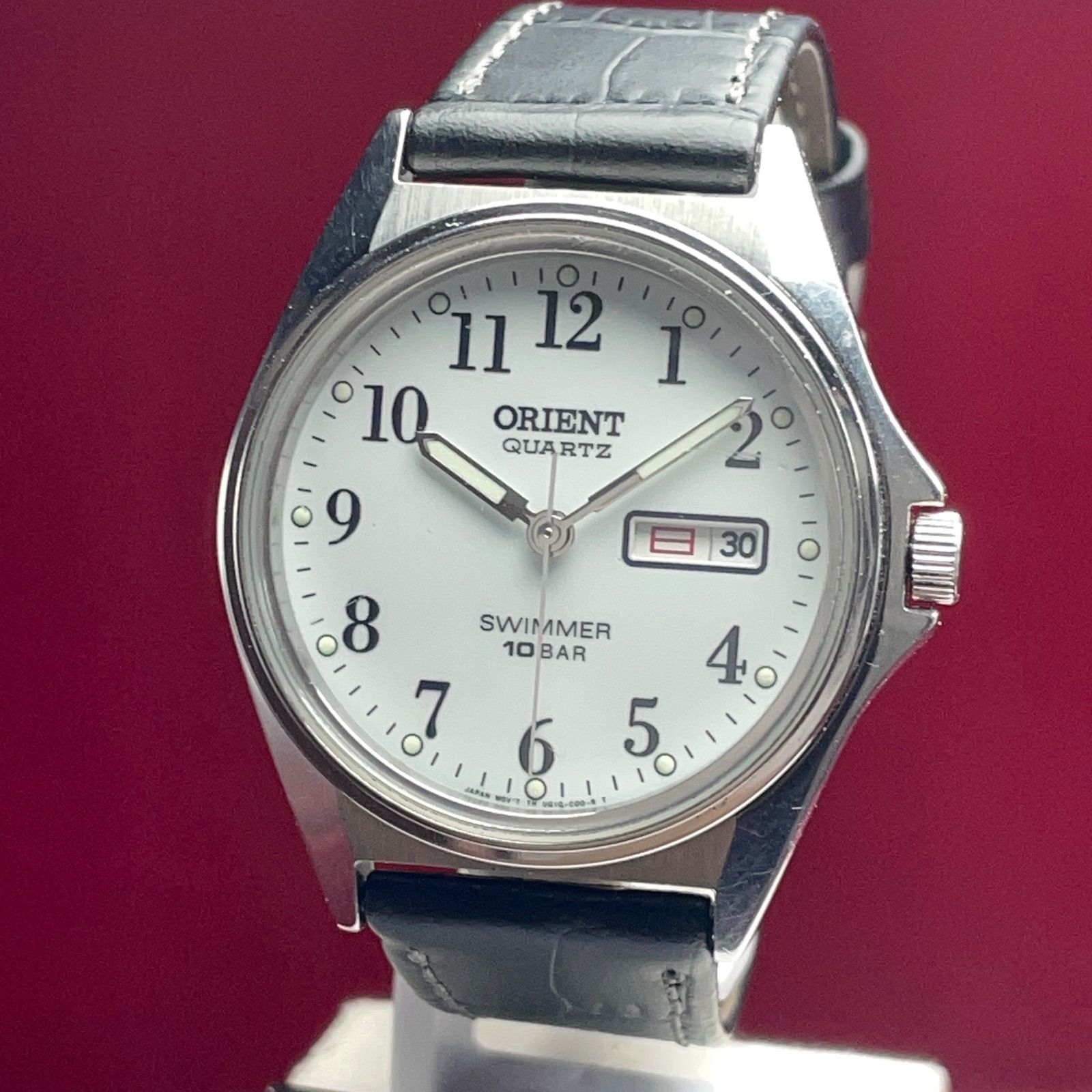 90s ORIENT SWIMMER QUARTZ 電池交換済 革ベルト新品 ヴィンテージ