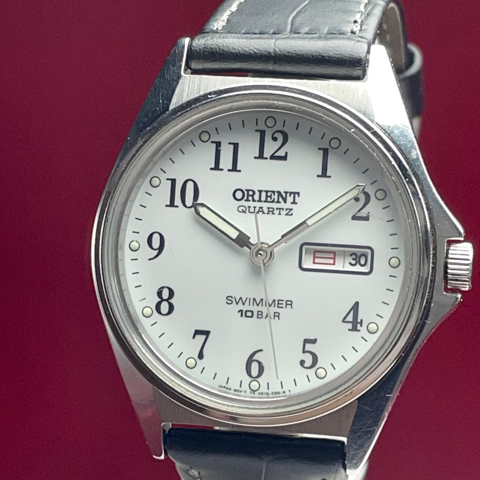 90s ORIENT SWIMMER QUARTZ 電池交換済 革ベルト新品 ヴィンテージ